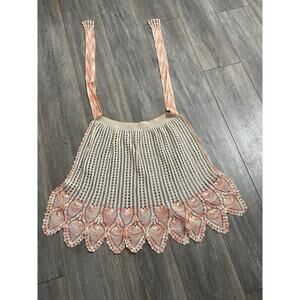 Crochet Peacock Apron Coral Beige One Size Cottagecore Farmhouse Country